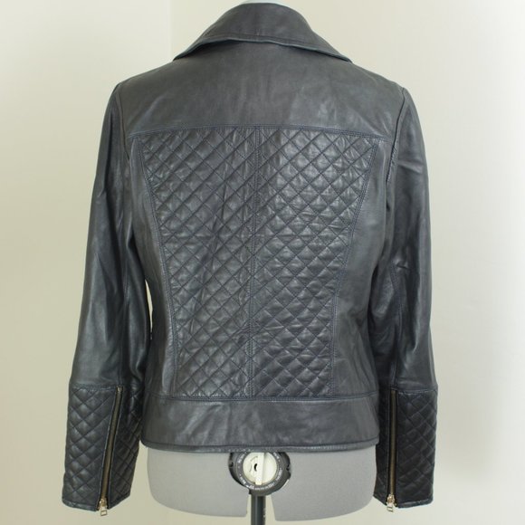Wilsons Leather Quilted Navy Moto Jacket - Picture 2 of 7